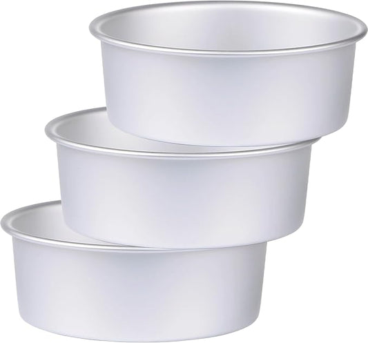 9 x 3 inch Round Cake Pan Set of 3, Aluminum Baking Pans for Layer Cakes, Heavy Duty Non-Stick, Evenly Baking Molds for Home Kitchen, Tapered Sides by HomeMall