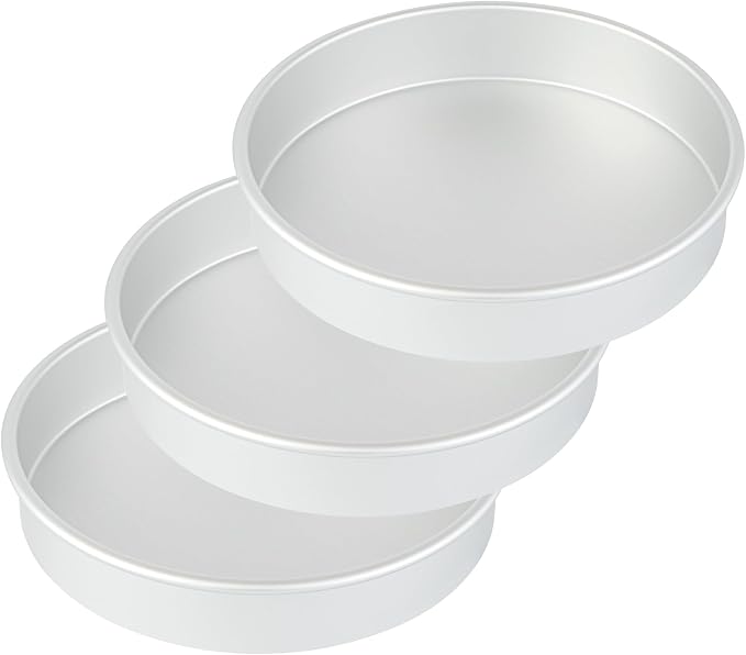 Restaurantware 3-Piece Cake Pan Set - Met Lux 10", 8", 6" Round Aluminum Baking Tins, Straight-Sided, Greaseproof, Even-Heating, Freezable - Anodized Aluminum Round Pans For Baking by Restaurantware
