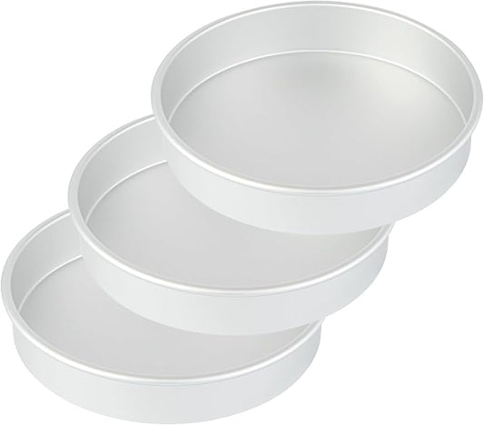 Restaurantware 3-Piece Cake Pan Set - Met Lux 10", 8", 6" Round Aluminum Baking Tins, Straight-Sided, Greaseproof, Even-Heating, Freezable - Anodized Aluminum Round Pans For Baking by Restaurantware
