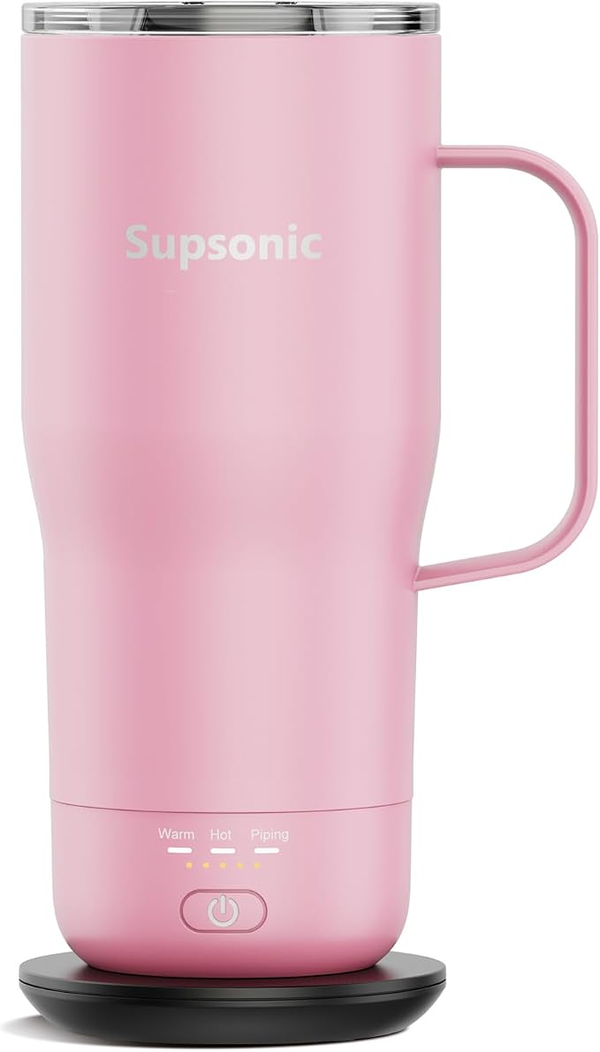 Supsonic Heated Coffee Mug Rechargeable, 20oz Long-Lasting Battery (S3) | Dry-burn protection, 2Hr auto-off, 3-Temp settings, Constant temperature, Inner stainless steel, Warm gift for men women by Supsonic
