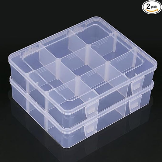 2 Pcs 9 Grids Clear Organizer Box Plastic Storage Container with Adjustable Dividers for Electronics Jewelry Beads Art DIY Crafts Fishing Small Parts