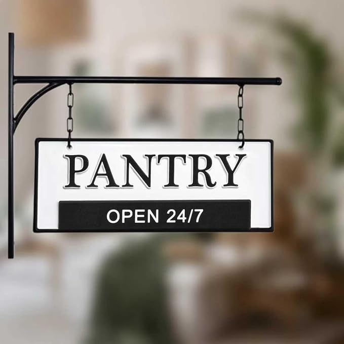 Pantry Open 24/7 Hanging Sign for Pantry, Decorative Metal Wall Decor, Double-Sided Embossed with Bracket - 13 x 10.5 Inchs - Image 3
