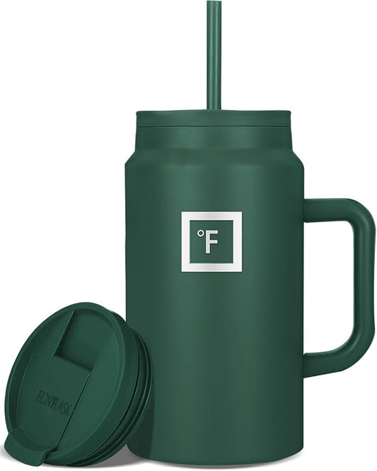 IRON °FLASK Co-Pilot Insulated Mug w/Straw & Flip Cap Lids - Cup Holder Bottle for Hot, Cold Drink - Leak-Proof - Water, Coffee Portable Travel Mug - Dark Pine, 50 Oz | Insulated Travel Mug with Straw & Flip Cap Lids - Cup Holder Fit, Leakproof, BPA Fr... by IronFlask