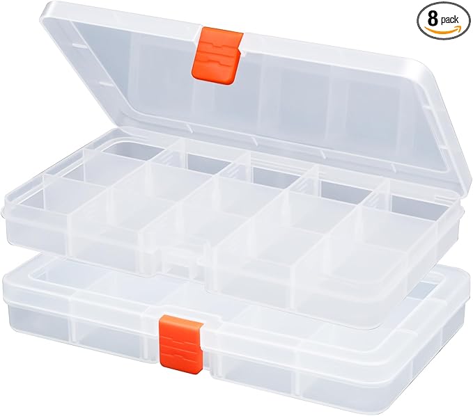 8PACK Extra Thick Bead Organizers, Mini Clear Plastic Storage Box Craft Containers for Nail jewelry rhinestones DIY Supply Case