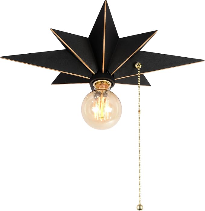 16 inch Flush Mount Ceiling Light with Pull Chain On/Off Switch, Industrial Black Star Ceiling Light Fixtures, Farmhouse Lighting for Hallway, Entryway, Porch, Study, Bedroom, Stair, Kitchen, Bathroom by Airposta