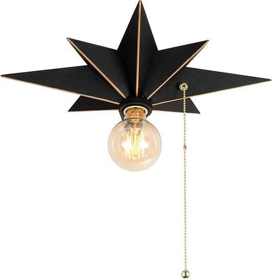 16 inch Flush Mount Ceiling Light with Pull Chain On/Off Switch, Industrial Black Star Ceiling Light Fixtures, Farmhouse Lighting for Hallway, Entryway, Porch, Study, Bedroom, Stair, Kitchen, Bathroom by Airposta