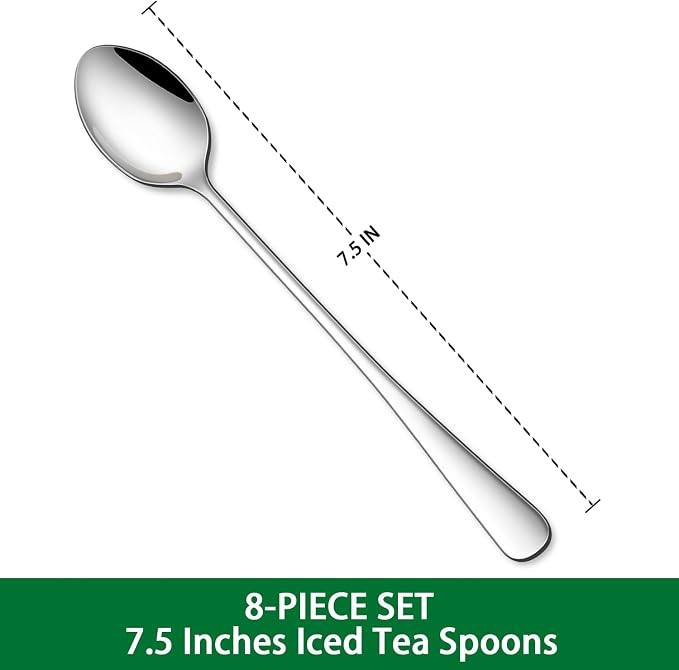 DEHOV 7.5 Inches Stainless Steel Iced Tea Spoons,Set Of 8 Long Stirring Spoons For Coffee,Cocktail,Ice Cream,Long Handle Iced Teaspoons,Latte Spoons For Mixing - Image 2