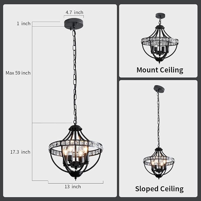 c Chandeliers，Farmhouse Ceiling Chandelier Rustic Vintage Black Pendant Hanging Lighting for Dining Room Living Room Entryway Kitchen Island Bedroom Foyer Lighting（4-Light） - Image 5