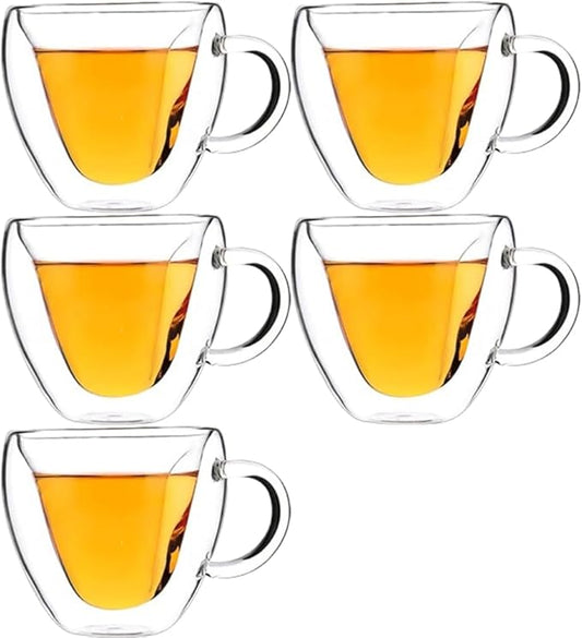 Heart-Shaped Double Wall Coffee Mugs, Set of 5 Insulated Glass Cups, 8.5 oz - Ideal for Coffee and Tea (8.5oz,5pcs)