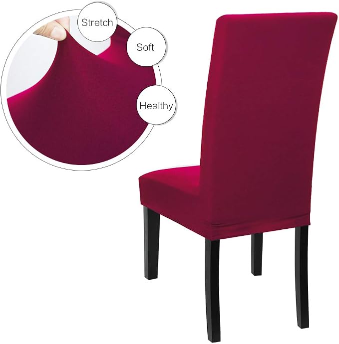 Fuloon 4 Pack Super Fit Stretch Removable Washable Short Dining Chair Protector Cover Seat Slipcover for Hotel, Dining Room, Ceremony, Banquet Wedding Party | Solid Burgundy, Set of 4, Super Fit, Stretch, Removable, Washable, Suits for Hotel, Dining Ro... - Image 4