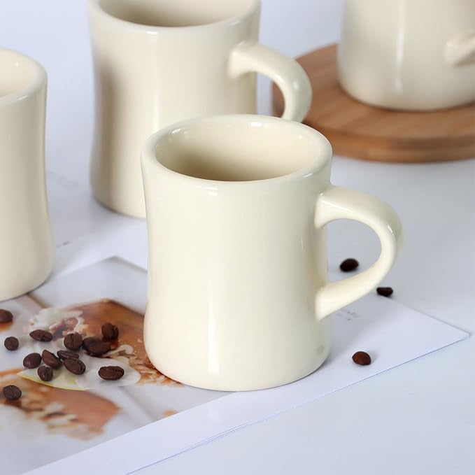 harebe Retro Coffee Cup Set of 4, 10 OZ Heavy Classic Ceramic Diner Mugs Set with Handle for Coffee, Tea, Cocoa, Milk, Latte（Cream） - Image 6