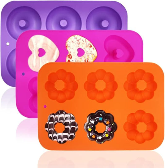 3 Pack Silicone Baking Tray Doughnut Maker Moulds, FineGood Cupcake Tray Silicone Muffin Molds Donut Pan Bagel Making Mould Tray