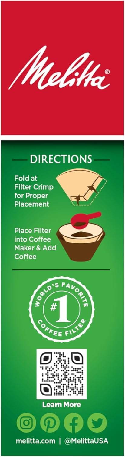 Melitta #4 Natural Brown Cone Coffee Filters – 300 Count (Pack of 3), Fits 8–12 Cup Brewers & Pour Over, Compostable