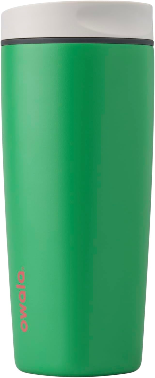 Owala SmoothSip Slider Insulated Stainless Steel Coffee Tumbler, Reusable Iced Coffee Cup, Hot Coffee Travel Mug, BPA Free 20 oz, Grey/Green (Sour Apple) by Unknown