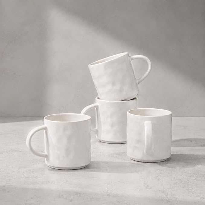 HaWare Coffee Mugs Set of 4, 14 Ounce, Speckled White | Stoneware Latte Mugs with Handle, Modern Tea Mugs for Man Woman, Dad, Mom, Drinking Cups for Cappuccino/Cocoa/Milk by HaWare