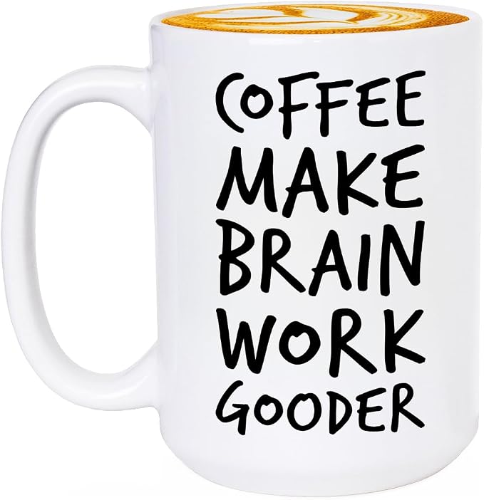 Veracco Coffee Make Brain Work Gooder Mug Funny Coffee Lover Gift Humorous Idea Family Friends Birthday Presents Sarcastic Office Berserk Tea Cup Caffeine Addict Brain Booster Gooder Vibes by Veracco