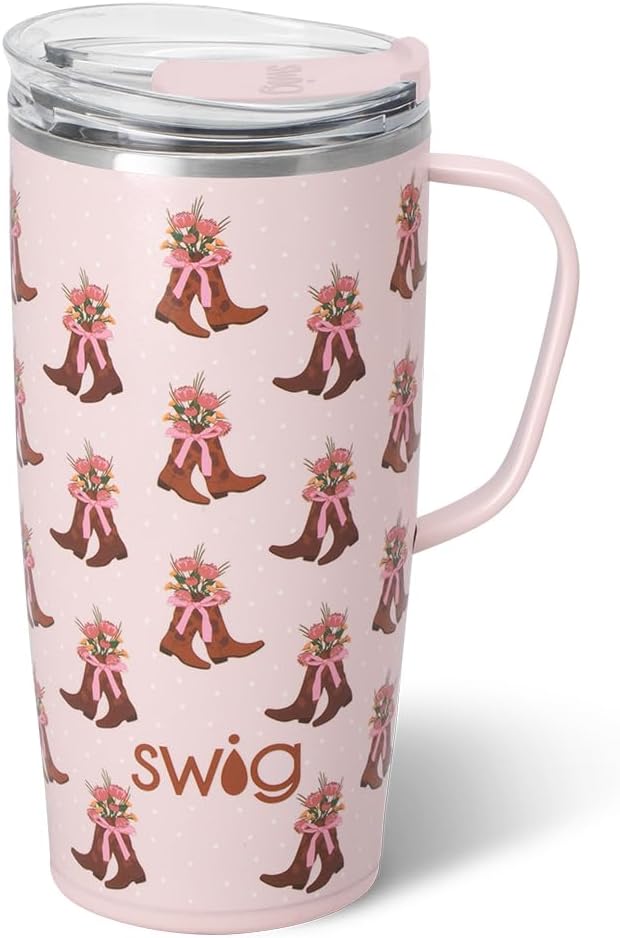 Swig Life 22oz Insulated Travel Mug with Handle & Lid, Cowgirl Coquette | Triple Insulated Stainless Steel - Handle & Lid Included - Keeps Coffee Hot or Cold - Cup Holder Friendly by SwigLife