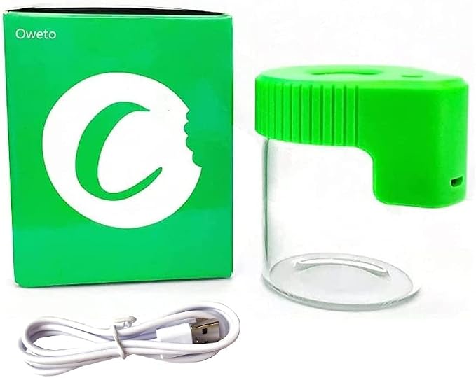 Led Transparent Glass Seal Storage Jar, Light-Up Magnifying Ornamental Glass Bottle（Green） by Oweto