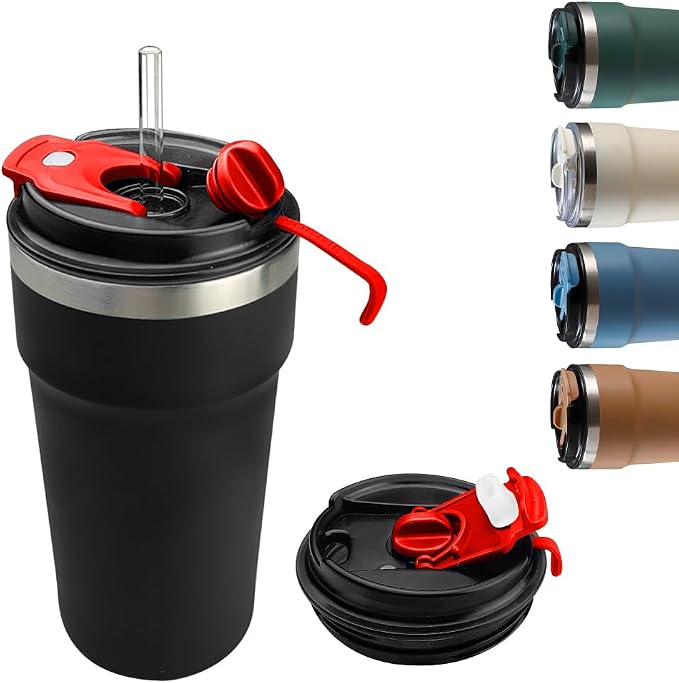 SPLMIFA Travel Coffee Mugs Leak-Proof, Reusable Coffee Cups with Lids, Stainless Steel Vacuum Insulated Coffee Tumblers, Thermal Insulation Cups for Men and Women Hot & Cold Drinks(4th-Black, 16OZ) by SPLMIFA