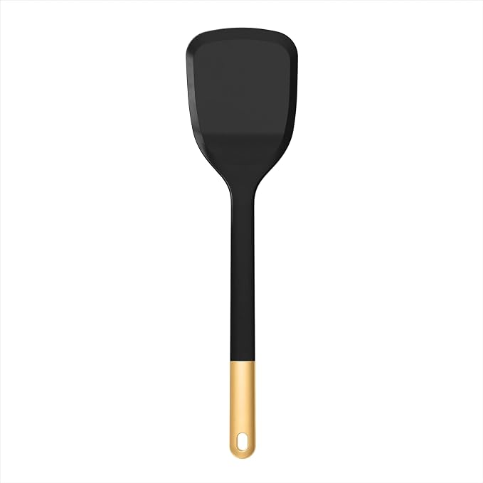 Kitchen Utensil Set, 6-Piece Silicone Kitchen Utensil Set with Rotating Rack - Non-Scratch, Heat Resistant Tools & Gold Stainless Steel Handles (Black) - Image 7