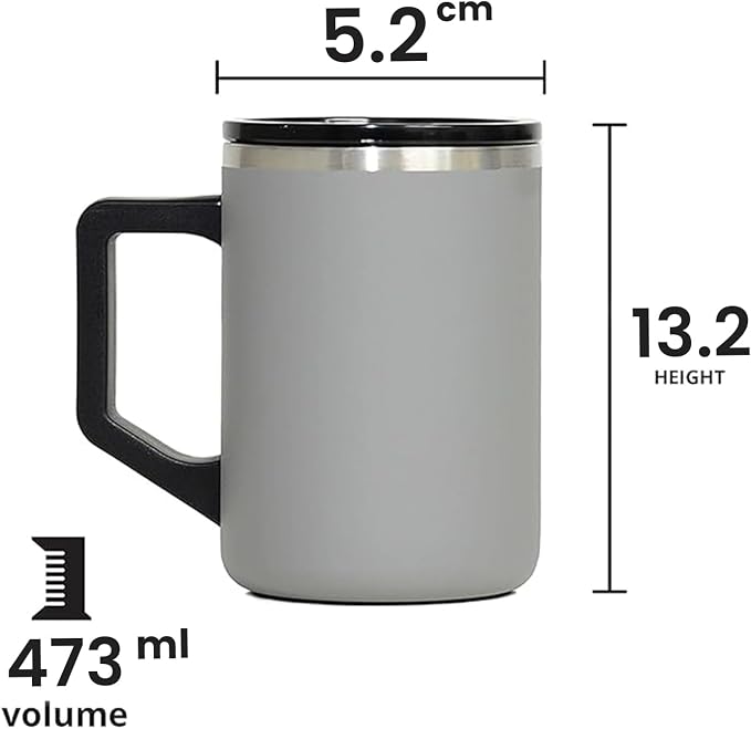 Elemental Insulated Coffee Mug - Triple-Wall Stainless Steel Summit Travel Cup for Hot and Cold Drinks - Thermal Coffee Mug with Lid and Handle for Camping, Office & Travel 16oz - Graphite - Image 2