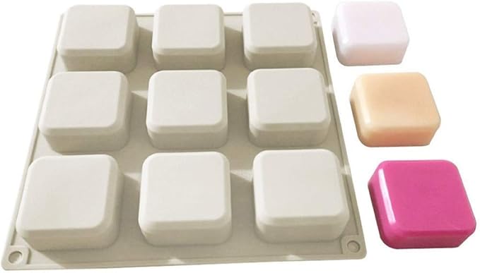 Hedume 4 Pack Silicone Soap Molds, 9 Cavities Square Soap Mold DIY Handmade Silicone Mold for Soap Making, Pudding, Muffin, Loaf, Brownie, Cornbread