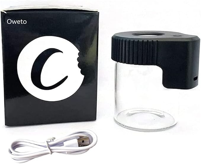 Led Transparent Glass Seal Storage Jar, Light-Up Magnifying Ornamental Glass Bottle (Black) by Oweto