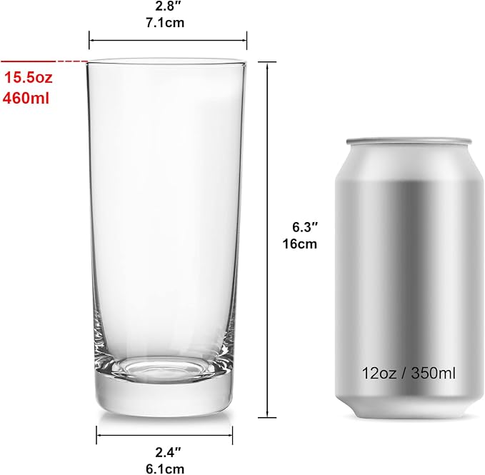 Drinking Glasses Set of 6, 16 oz Tall Drinking Glasses Highball Glassware, Borosilicate Glass Crystal Highball Glasses, Tom Collins Bar Glassware, Water Glass Cups for Cocktail, Mojito Bar Glassware - Image 2