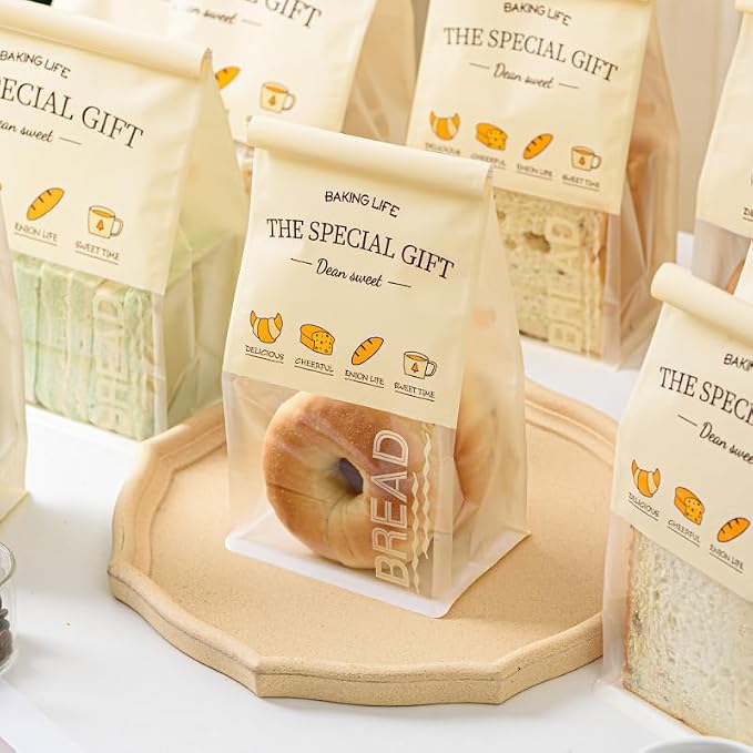 Baking Life The Special Bakery Packaging Gift Bags, Bread Storage with Window, Dear Sweet Design, Roll Top Closure (50, Large) - Image 6