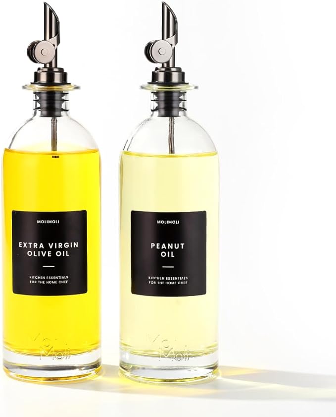 Molimoli Oil and Vinegar Dispenser with Metal Pour Spout, Weighted Pourer, Glass Bottle Dispenser for Kitchen, Olive Oil Cruet, Glass Olive Oil Bottle | 500ml, Set of 2 by MoliMoli
