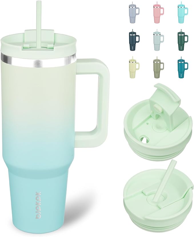 BJPKPK 40 oz Insulated Tumbler with Handle & Straw, Stainless Steel | Double Wall Vacuum Insulation, Leak Proof, BPA Free, Dishwasher Safe, Cupholder Friendly, Travel & Outdoor, Mint by BJPKPK