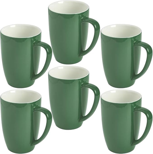 homEdge Porcelain Mug Set, 16 Ounces Cup for Tea, Latte, Mocha, Hot Chocolate, Set of 6, Green by homEdge
