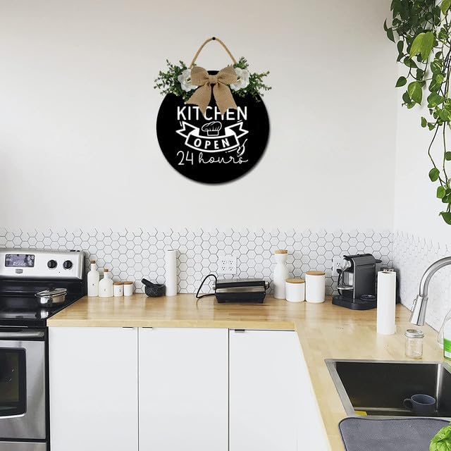 Kitchen Sign Kitchen Hanging Sign Decor Kitchen Open 24 Hours Sign Rustic Wall Decoration Wood Sign for Dining Room Housewarming 11inch - Image 2