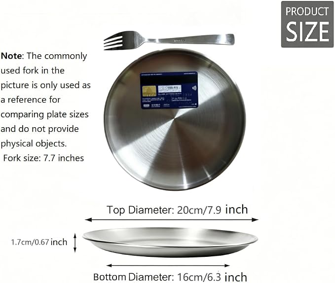 Stainless Steel Plates,3Pcs 8Inch Dinner Dishes Plates Camping Plate,Perfect for Snack Candy Pizza Fruit Camping Etc Reusable and Dishwasher Safe (3, 8 inches) - Image 2