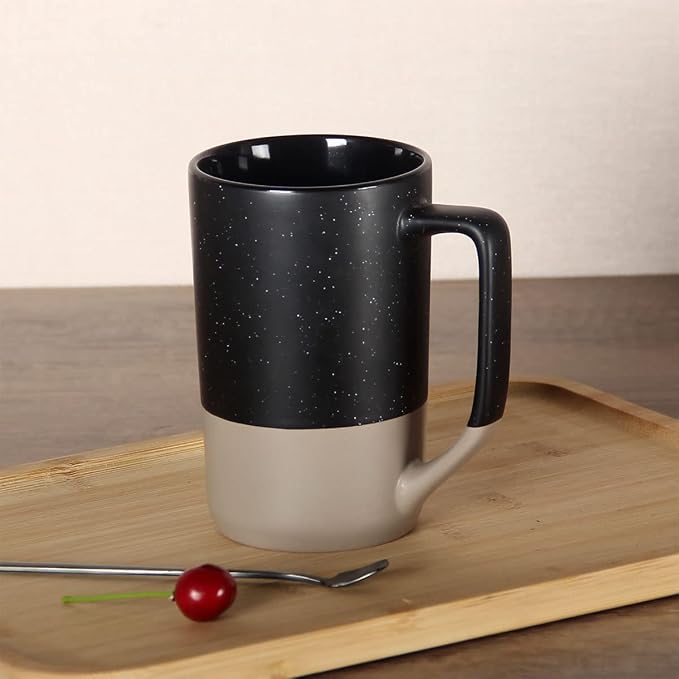 16 OZ Large Coffee Mug, Two Color Combination Big Ceramic Tea Cup with Square Handle with White Speckled for Men Women Restaurant Home Office Hot Drinks, Black - Image 3