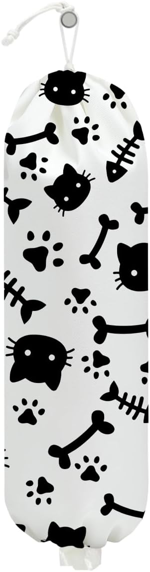 Cute Cat Plastic Bag Holder, Wall Mount Grocery Bag Holder for Plastic Bags, Fish Bone Reusable Grocery Bags Storage Dispenser for Home Kitchen Pantry, Cat Lover Gifts for Women Mom, 22.5x9 Inch by Unknown