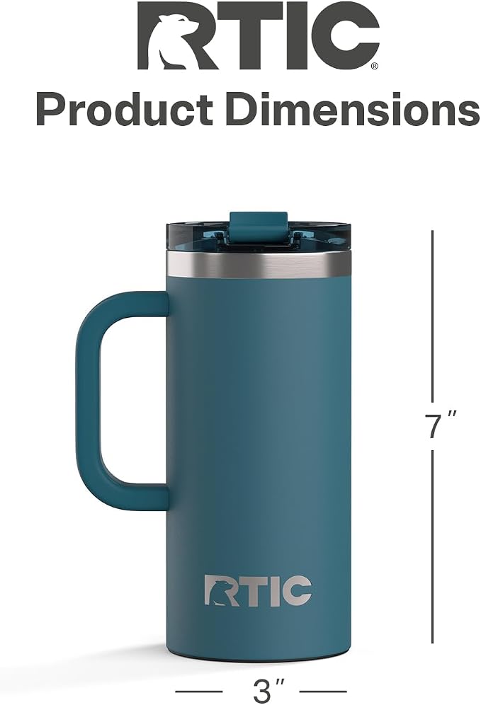 RTIC 16oz Road Trip Travel Mug with Lid and Handle, Ceramic Lined, Insulated, Stainless Steel, Metal, Double Wall Vacuum-Insulation, Portable Coffee, Tea Cup for Hot and Cold Drink, Marine - Image 4