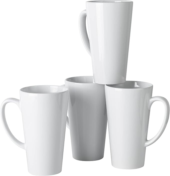 BYCNZB 16oz White Funnel Ceramic Tall Coffee Mugs for Coffee, Tea, Cocoa, Latte, Milk set of 4 by BYCNZB