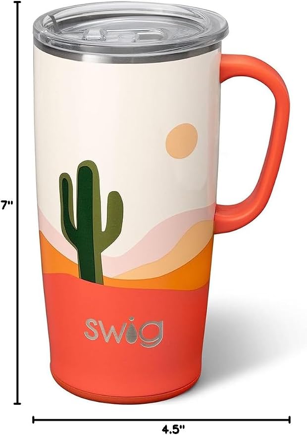 Swig Life 22oz Insulated Travel Mug with Handle & Lid, Boho Desert | Triple Insulated Stainless Steel - Handle & Lid Included - Keeps Coffee Hot or Cold - Cup Holder Friendly - Image 6