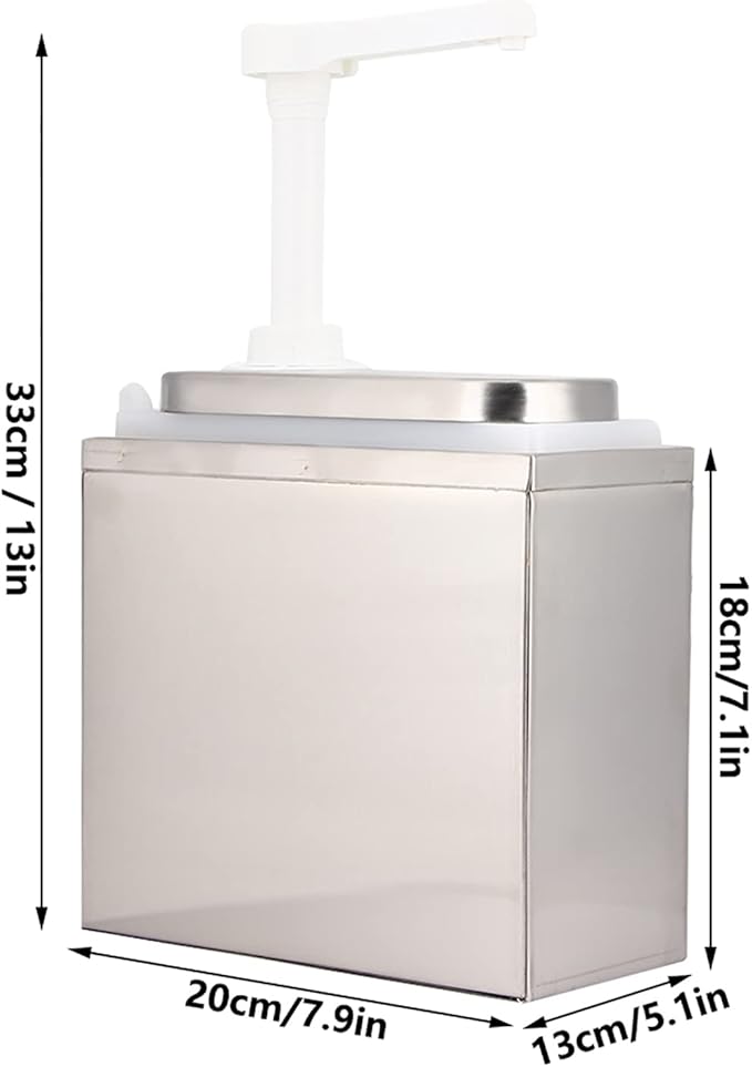 Sauce Pump Dispenser, Stainless Steel Condiment Pump Station with Lid and Base Coffee Syrup Dispenser for Home Restaurant Hotel (2L base included)