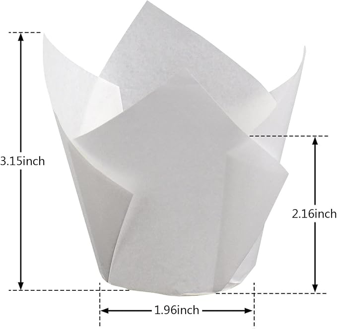 200pcs Tulip Cupcake Liners, Standard Greaseproof Paper Baking Cups Muffin Liners Holders Perfect for Bridal Showers, Baby Showers, Birthday Parties, Banquets, and Catering Events (White) - Image 2
