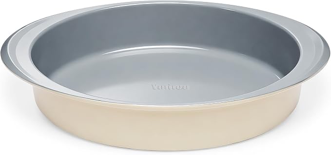9 Inch Nonstick Round Cake Pan with Handle, Ceramic Coating PFOA PFAS PTFE Free, Aluminized Steel, Oven Safe 550°F, Dishwasher Safe, For Layer Cakes Cheesecakes and Brownies (Sunshine Cream) by Ymiton
