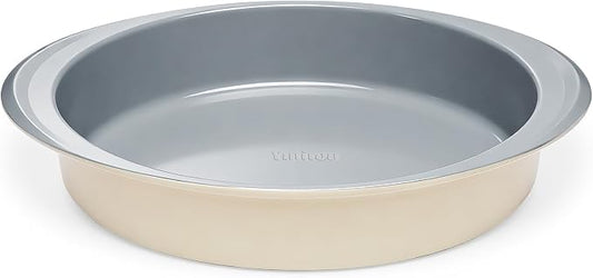9 Inch Nonstick Round Cake Pan with Handle, Ceramic Coating PFOA PFAS PTFE Free, Aluminized Steel, Oven Safe 550°F, Dishwasher Safe, For Layer Cakes Cheesecakes and Brownies (Sunshine Cream) by Ymiton
