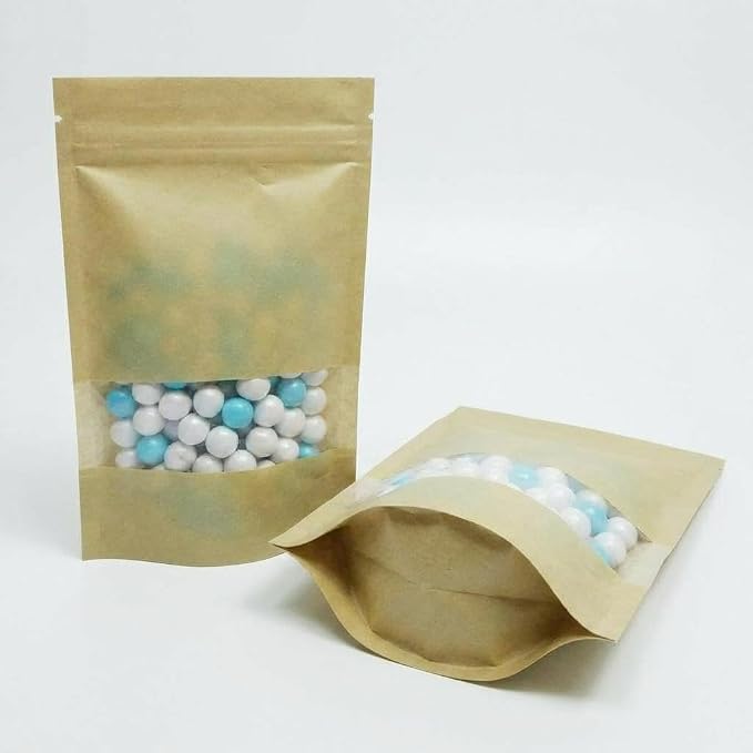 AwePackage Zipper Rice Paper Stand Up Pouch Bag with Window (2 oz, 100) - Image 2