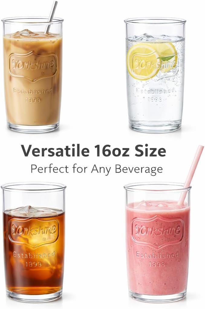 kitchentoolz Mason Drinking Glasses Set of 6 - Yorkshire Tumbler 16 oz Glassware Cups for Cold Drinks, Iced Tea, Water, Cocktails - Classic Mason Jar Style - Image 3