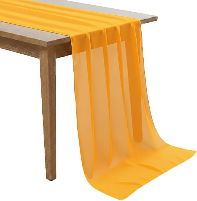 Pack of 15 | Yellow Gold | 10ft Chiffon Table Runner 29x120 Inches Long Romantic Rustic Sheer Gauze Runner for Wedding Bridal Shower Birthday Banquets Engagement Spring Easter Boho Decorations by MDS