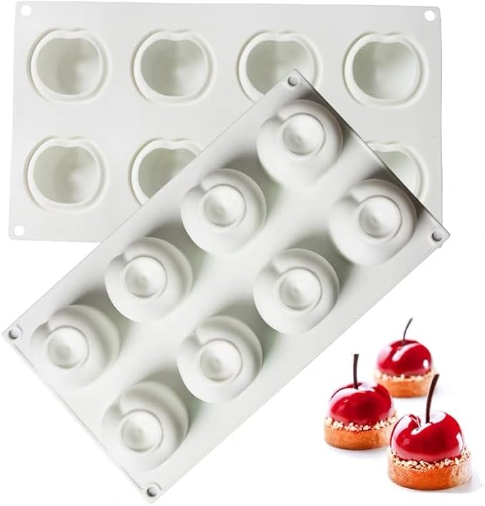 3D Cherry Silicone Molds for Baking Mousse Cake,Brownie, French Dessert Mold for Pastry Cake Decoration(12-Cavity)