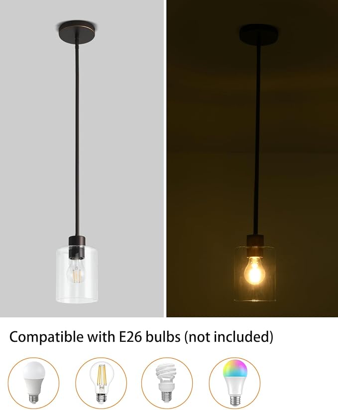 Brown and Gold Pendant Lights Kitchen Island - Clear Glass Pendant Light Fixture Multiple Stems Rods 3 Units 12 Inch 3 Units 4 Inch (1 Pack Brown and Gold Downrod) - Image 5