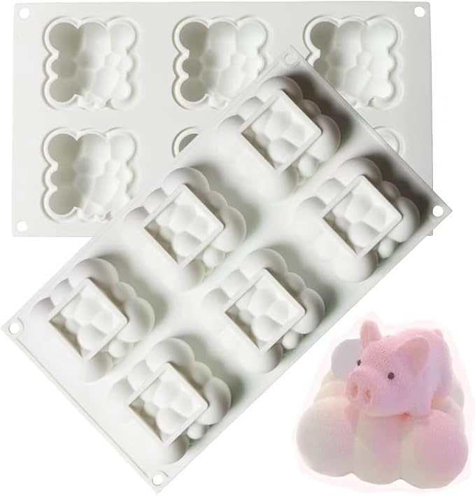 3D Cloud Shape Silicone Baking Mold for Mousse Cake, French Dessert Mold for Pastry Chocolate, Reusable Non-Stick Easy Release (6-Cavity)
