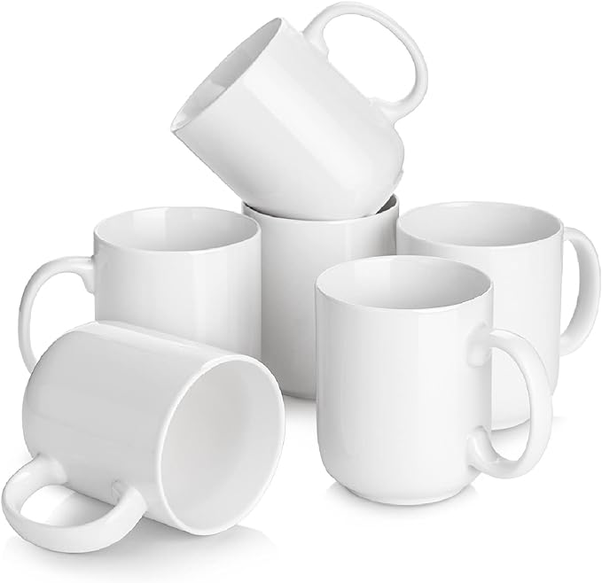 DOWAN Large Coffee Mug, 20 oz Ceramic White Coffee Mugs Set of 6 | 20oz large white ceramic mug set of 6, comfortable handle, lead-free porcelain & easy to clean, microwave & dishwasher safe by DOWAN